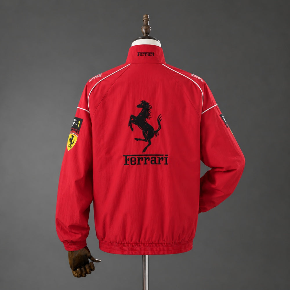 F1 Ferrari Retro Racing Red Full-Zip Jacket