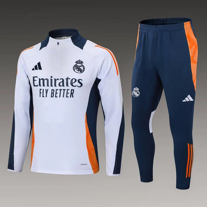 2024/2025 Real Madrid Half-Pull Tracksuit White-Black Football Shirt 1:1 Thai Quality
