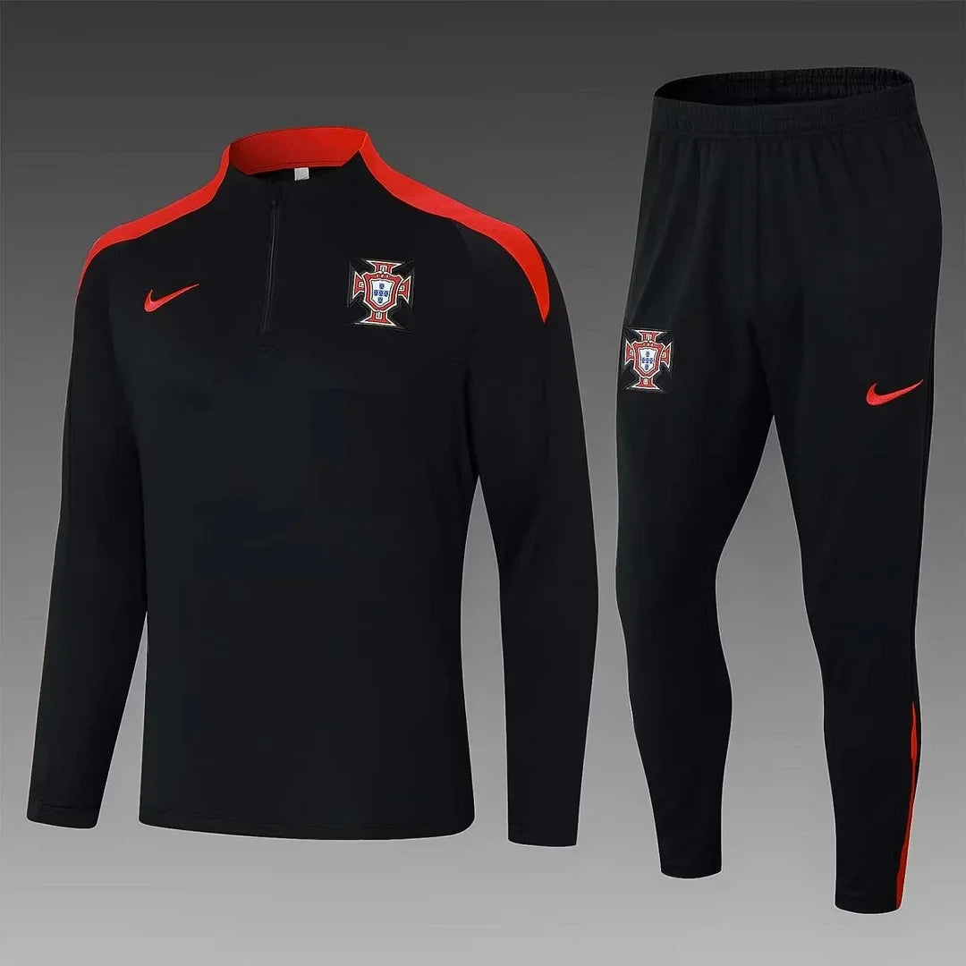 2024 Portugal Half-Pull Tracksuit Black and Red 1:1 Thai Quality