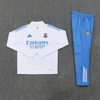 2025/2026 Real Madrid  Half-Pull White and Blue Tracksuit