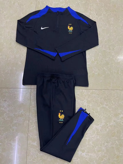 2024 France Half-Pull Tracksuit Black Football Shirt 1:1 Thai Quality