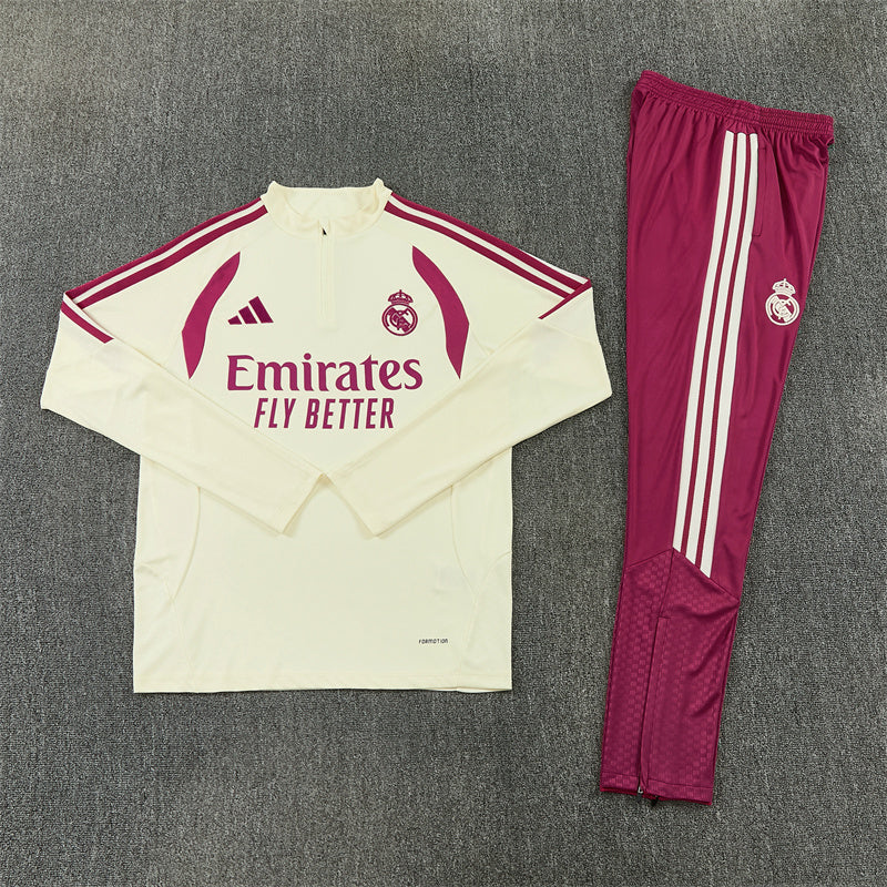 2026/2027 Real Madrid Beige Half-Pull Tracksuit