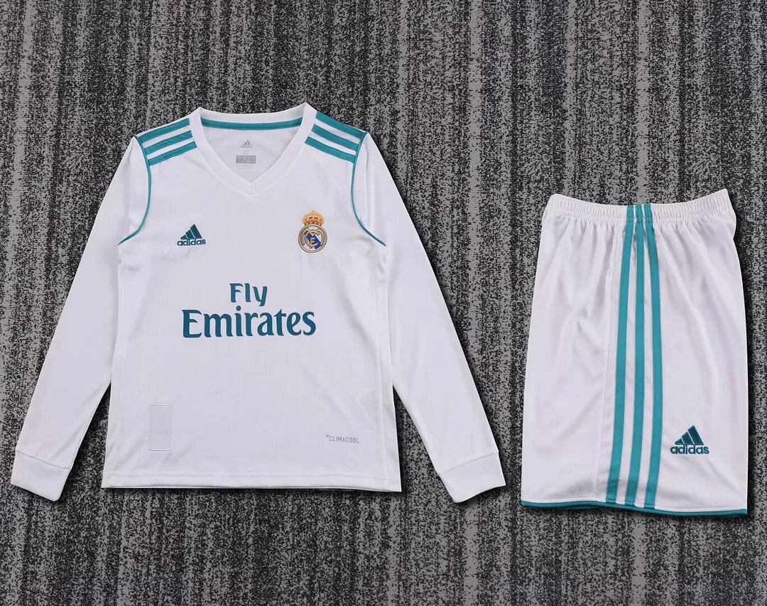 2017/2018 Retro Long Sleeve Real Madrid Home Football Shirt Kids Size
