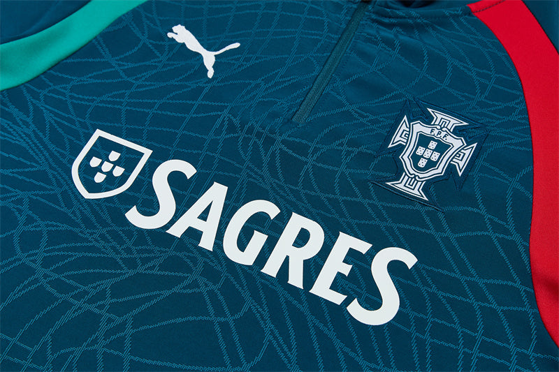 2026/2027 Portugal Green Blue Half-Pull Tracksuit