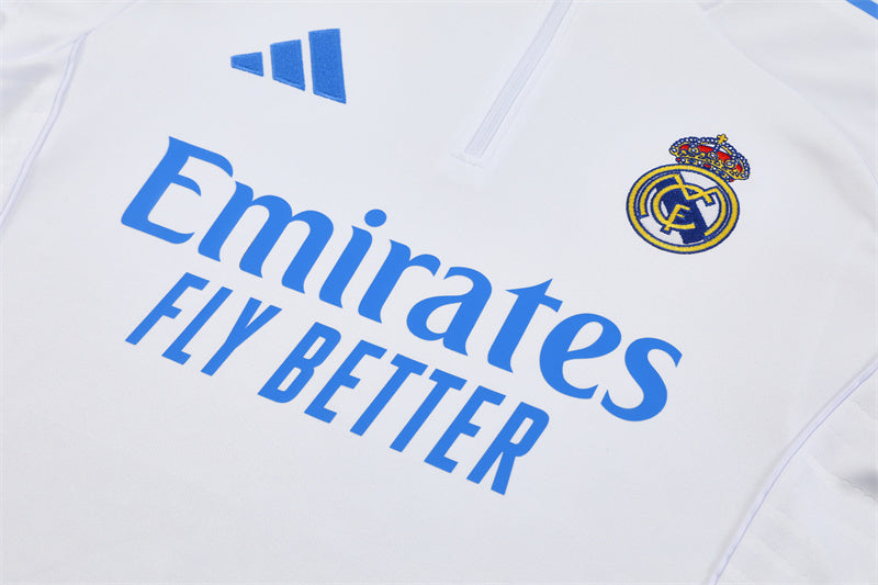 2025/2026 Real Madrid  Half-Pull White and Blue Tracksuit
