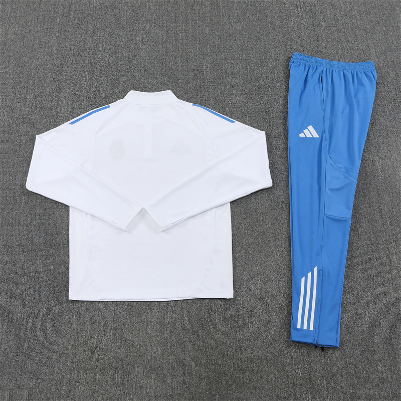 2025/2026 Real Madrid  Half-Pull White and Blue Tracksuit