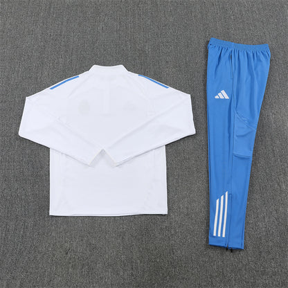 2025/2026 Real Madrid  Half-Pull White and Blue Tracksuit