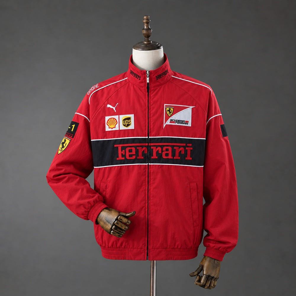 F1 Ferrari Retro Racing Red Full-Zip Jacket