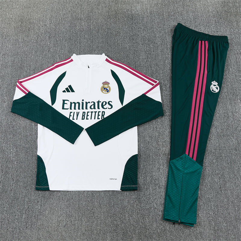 2026/2027 Real Madrid White Green Half-Pull Tracksuit