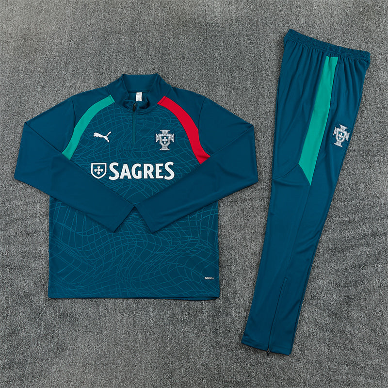 2026/2027 Portugal Green Blue Half-Pull Tracksuit