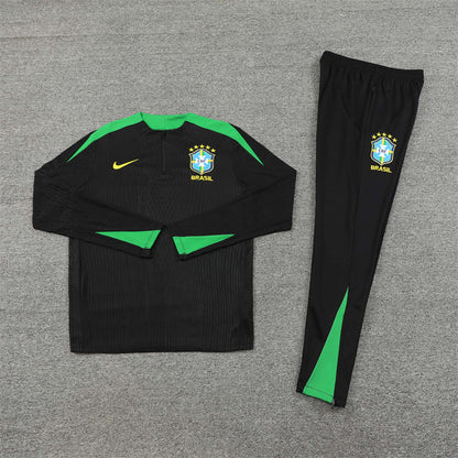 2025 Brazil Black and Green Half-Pull Tracksuit