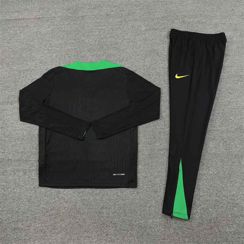 2025 Brazil Black and Green Half-Pull Tracksuit