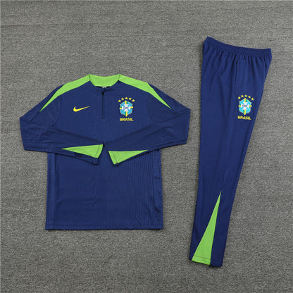2024 Brazil Dark Blue Half-Pull Tracksuit