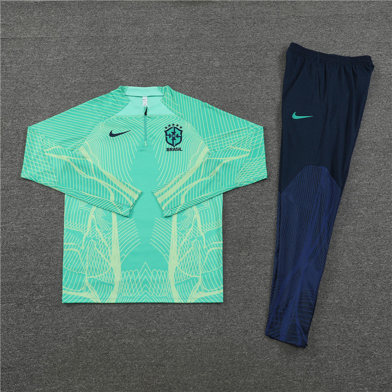 2024 Brazil Green Lake Blue Half-Pull Tracksuit