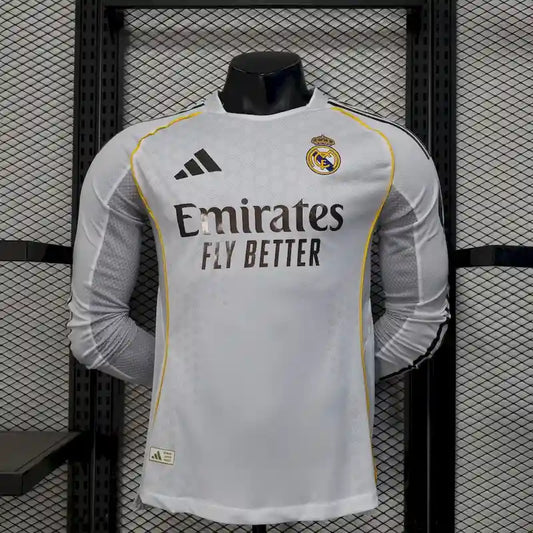 2025/2026 Player Version Real Madrid Home Long Sleeves Football Shirt