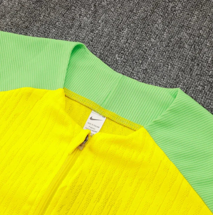 2025 Brazil Yellow and Dark Blue Half-Pull Tracksuit