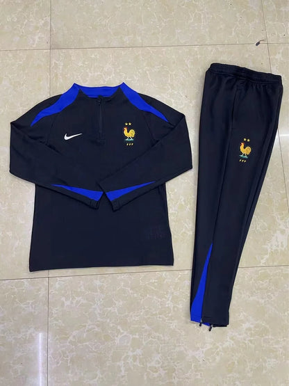 2024 France Half-Pull Tracksuit Black Football Shirt 1:1 Thai Quality