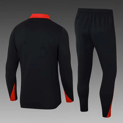 2024 Portugal Half-Pull Tracksuit Black and Red 1:1 Thai Quality