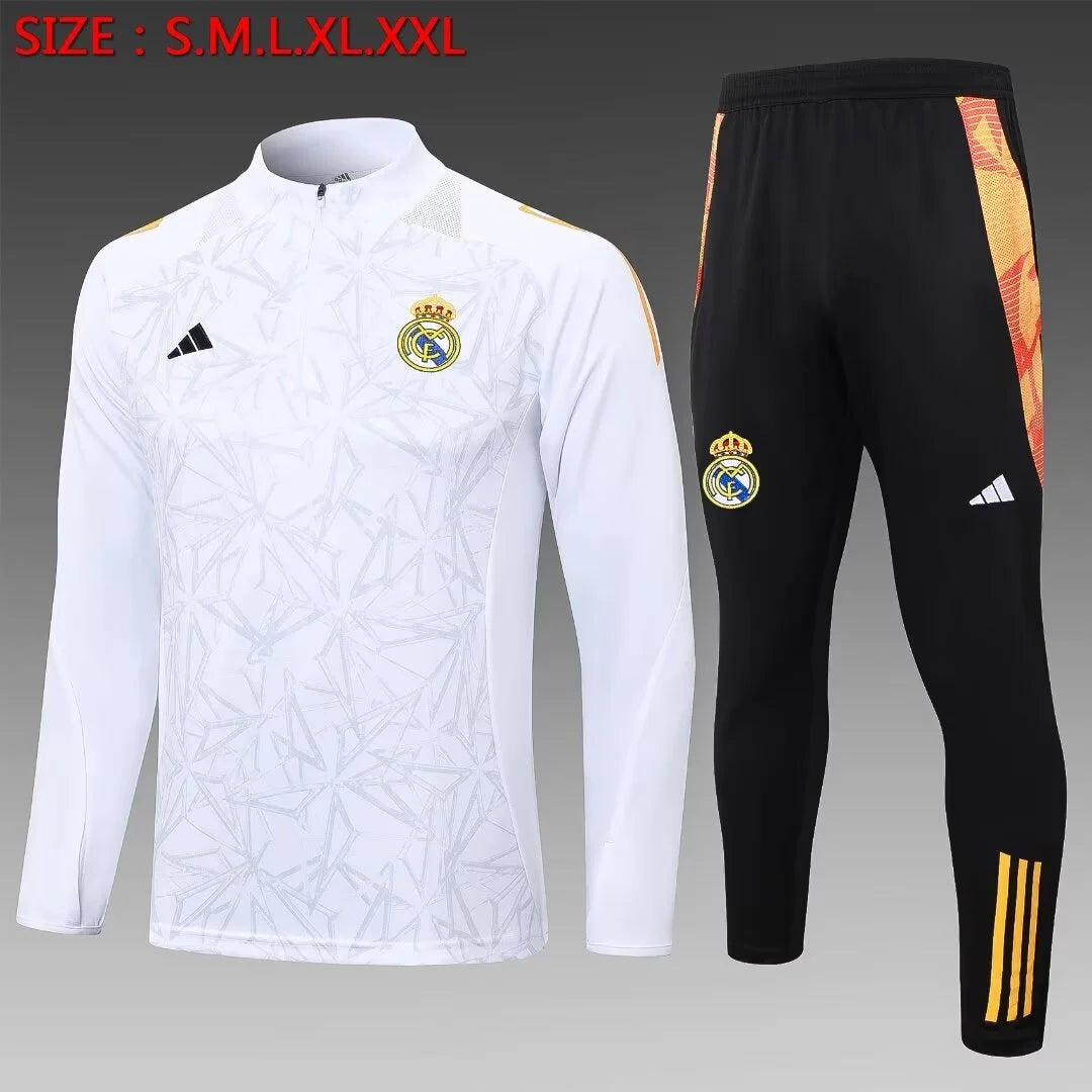 2024/2025 Real Madrid Half-Pull Tracksuit White Football Shirt 1:1 Thai Quality